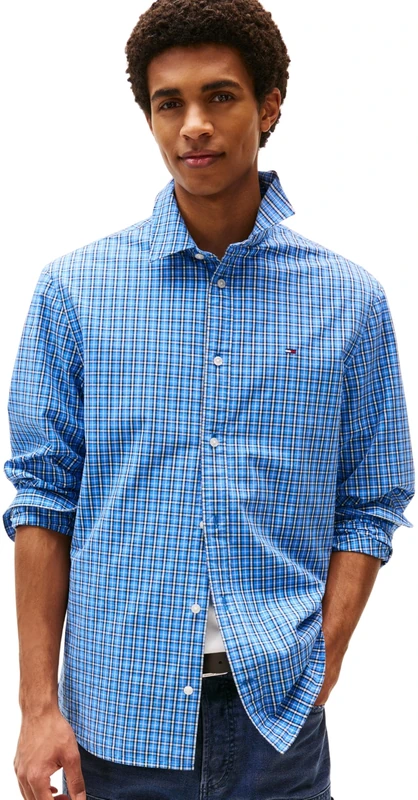 Tommy Jeans Mens TJM Essnt Poplin Reg Ext Dm0dm21693 L/S Shirt, Blue (Copenhagen Blue Medium Check), XS UK
