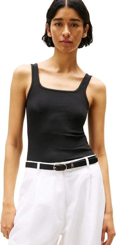 Tommy Hilfiger Women's Slim Ribbed Tank Top, Black (Black), XS