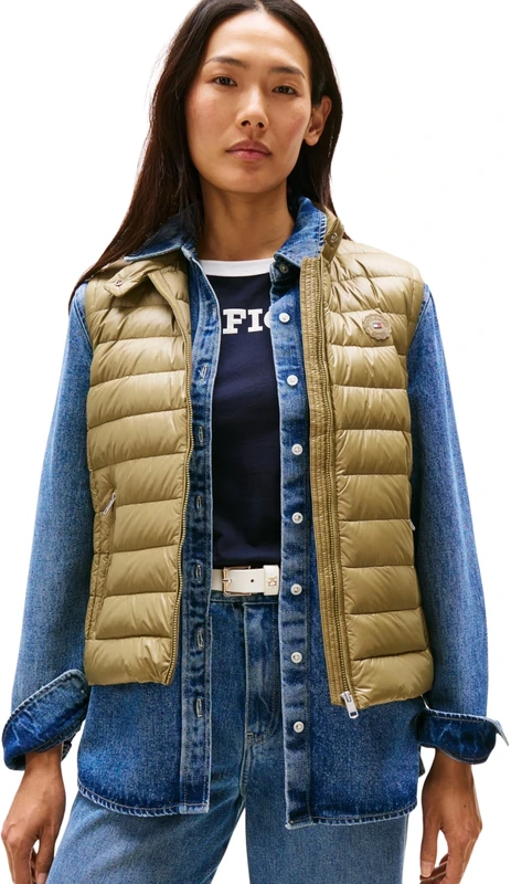 Tommy Hilfiger Women's UL DOWN REG MOCK NK VEST WW0WW45499 Vest, Khaki (Vintage Olive), S