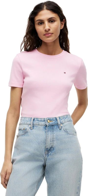 Tommy Hilfiger Women’s Short Sleeve Round Neck Slim Cody T-Shirt, Pink (Classic Pink), XS