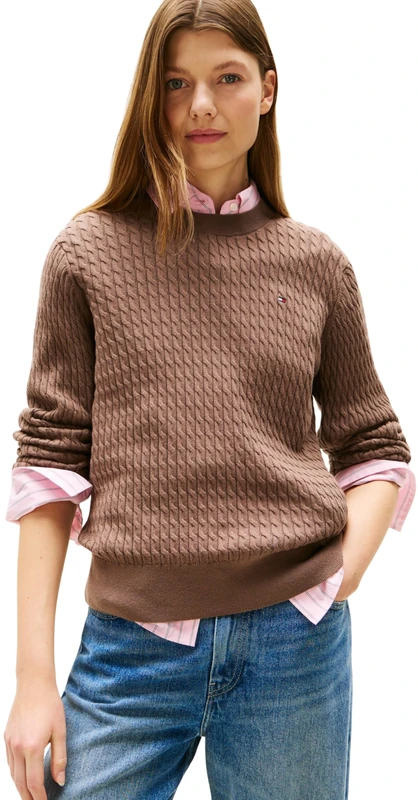 Tommy Hilfiger Women’s Fine Cable Knit Jumper, Brown (Hot Coco), XL