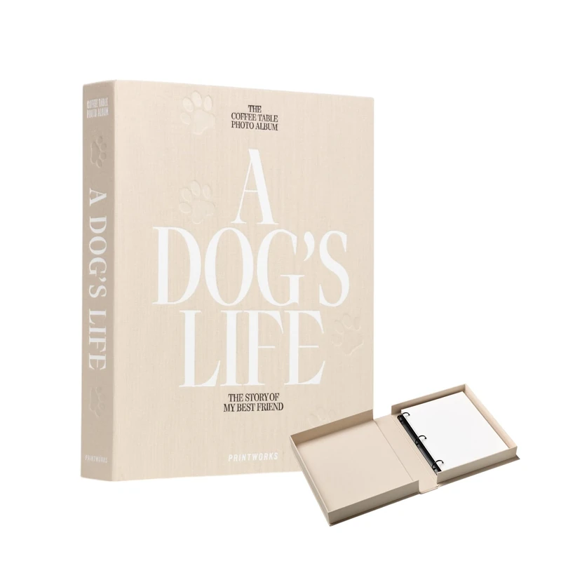 Printworks Dog Album, A Dog's Life Beige Fabric Memories Book with 30 Pages, Large Keepsake for 4x6 Photos with Writing Space, Expandable Photo Album for Pets