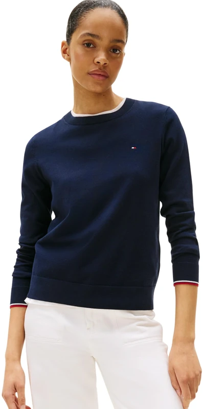 Tommy Hilfiger Women’s Fine Jersey Round Neck Jumper, Blue (Dark Night Navy Gs), XXS