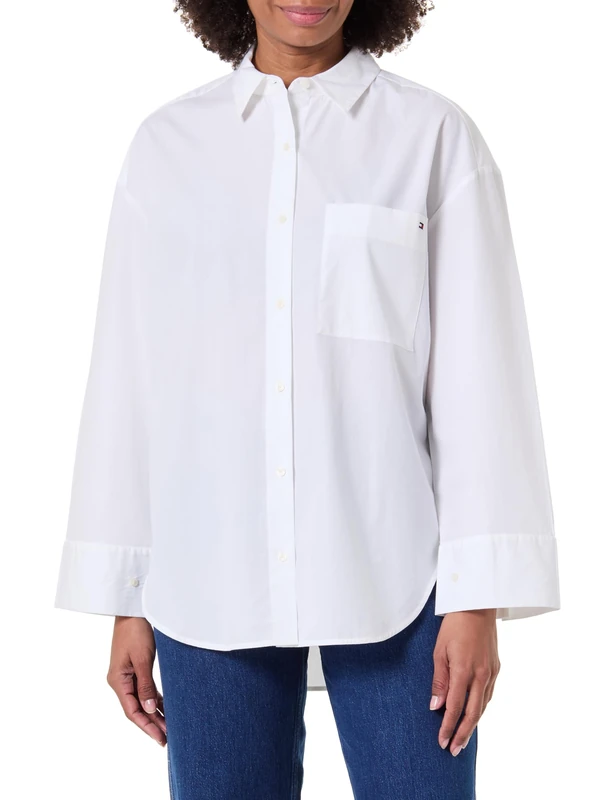 Tommy Hilfiger Women’s New Easy Oversized Poplin Shirt, White (Th Optic White), 18