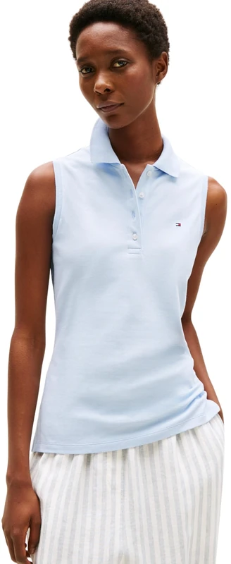 Tommy Hilfiger Women’s 1985 Short Sleeve Slim Fit Polo Shirt, Blue (Breezy Blue), 3XL