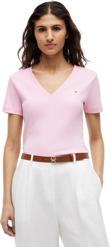 Tommy Hilfiger Women’s Short Sleeve T-Shirt New Slim Cody V-Neck, Pink (Classic Pink), S