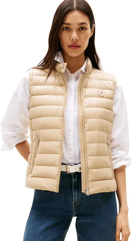 Tommy Hilfiger Women’s Mock Collar Gilet, Beige (Beige), M