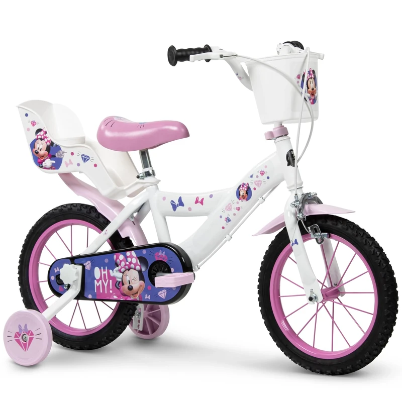 Toimsa Disney Minnie Kids Bike, Learn to Ride Bicycle, with Training Wheel Stabilisers and Accessories for children/youth age 3+ Years, Pink and White