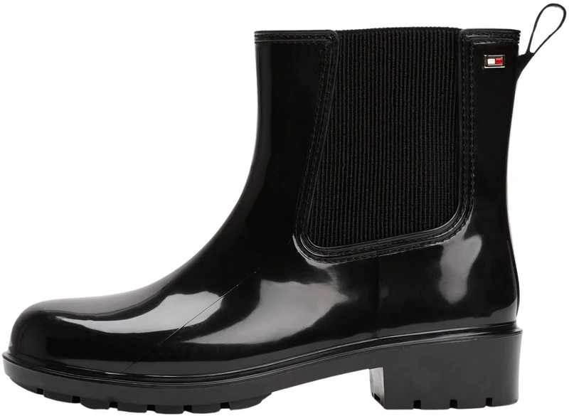 Tommy Hilfiger Women’s Hardware Glossy Rainboots, Black (Black), 3.5