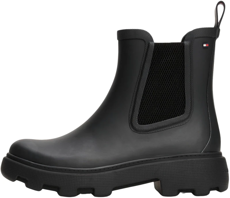 Tommy Hilfiger Women’s Rubber Rainboots with Block Heel, Black (Black), 7.5
