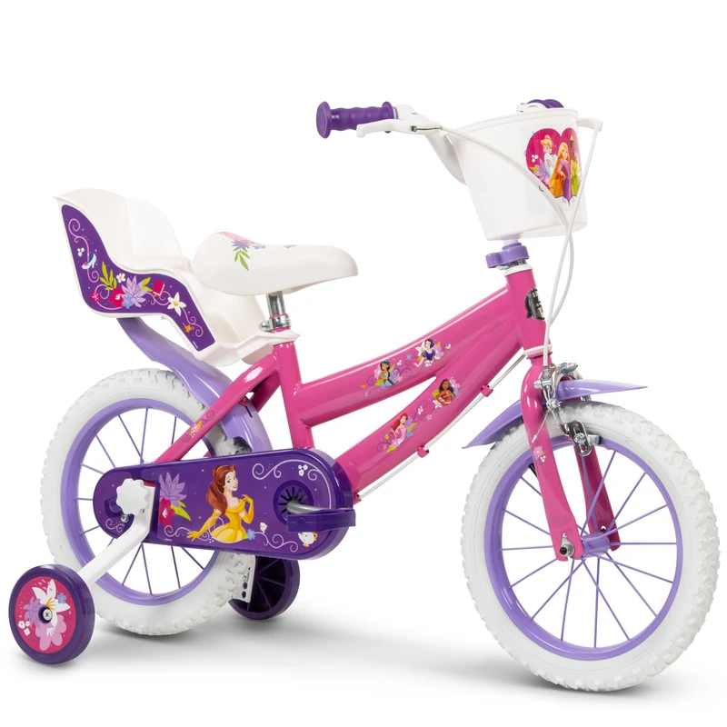 Toimsa Disney Princess 14" Bicycle, with Stabilisers, Basket and Doll Carrier for Ages 4-6