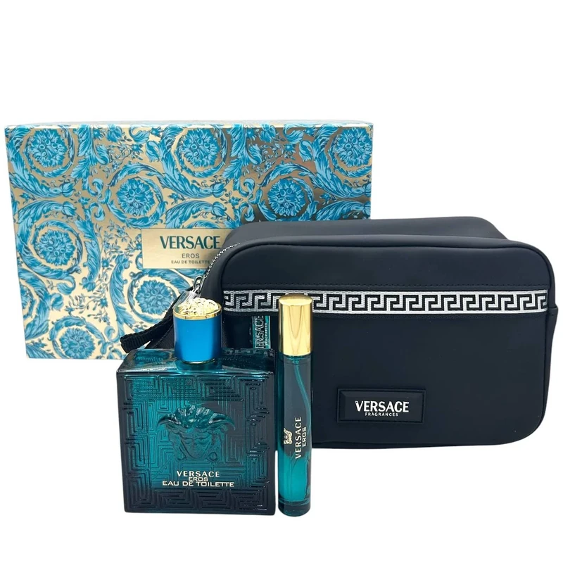 Versace Eros gift set for men (Eau de toilette 100 ml + Eau de toilette travel spray 10 ml + Toiletry bag)