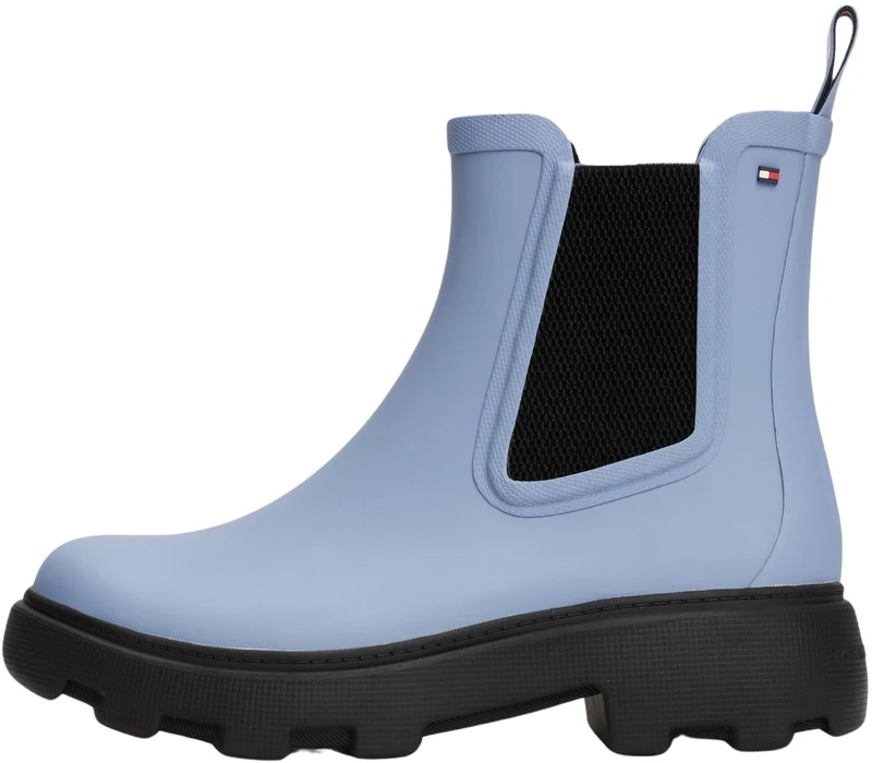 Tommy Hilfiger Women’s Rubber Rainboots with Block Heel, Blue (Brisk Blue), 7
