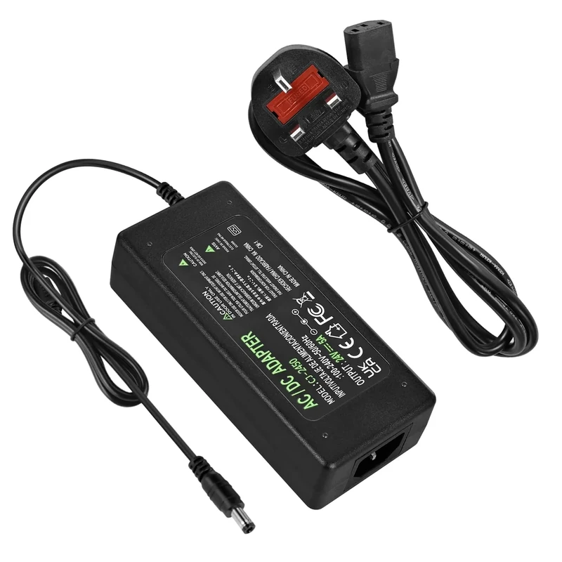 Power Supply 24V 5A,AC 100-240V to DC 24V 120W Converter Adapter Driver Transformer with 5.5mm x 2.5mm/2.1mm Jack, UK Plug for Led Strips,LCD Monitors,CCTV Camera