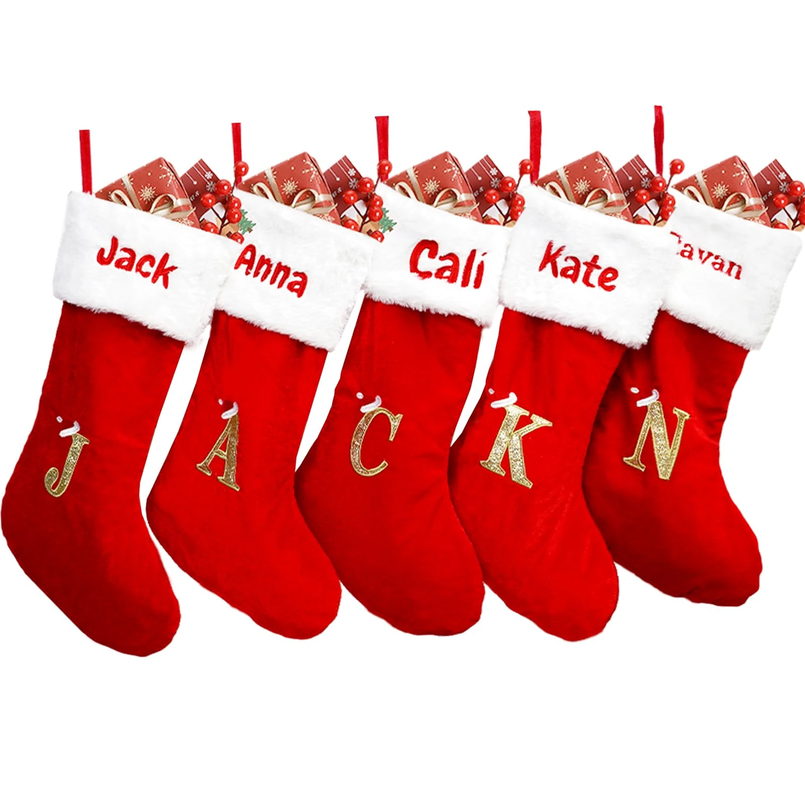 DPDP Large Initial Christmas Stocking-1 Pack 20 Inches Personalised Christmas Stockings, Soft Embroidered Christmas Stockings with Names