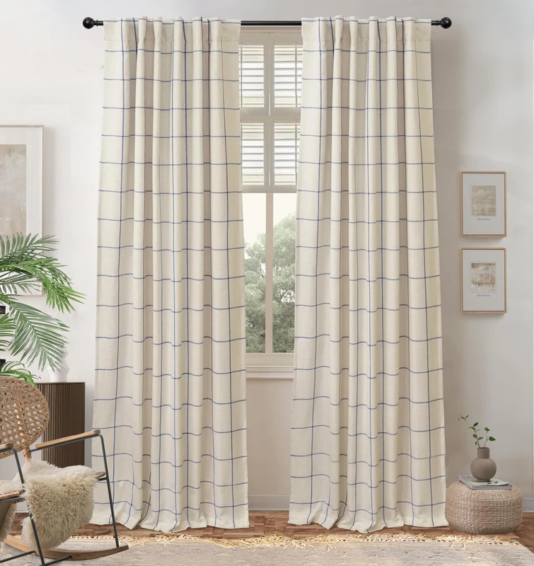 DriftAway 100% Blackout Plaid Curtains 102 Inches Long 2 Panels Navy Blue