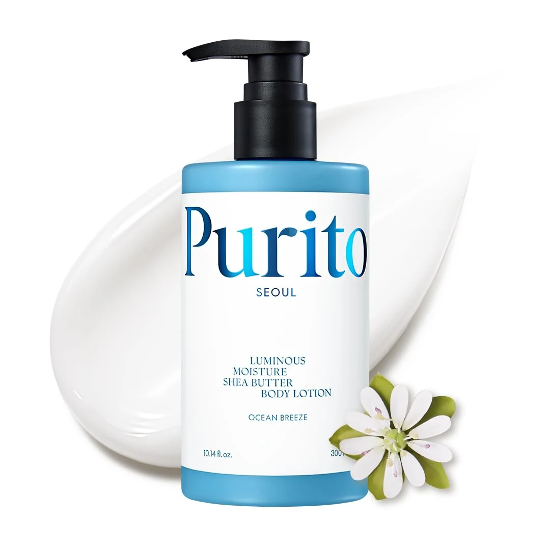 PURITO Luminous Moisture Shea Butter Body Lotion, Shea Butter, Gentle on Skin, Moisturizing, Dry Skin, Pump Bottle, K-Beauty, 300ml / 10.14 fl. oz. (300ml, Ocean Breeze)