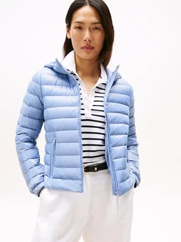 Tommy Hilfiger Women’s Hooded Down Jacket with Zip, Blue (Brisk Blue), M