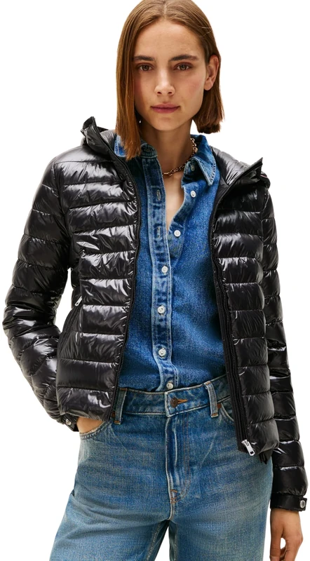 Tommy Hilfiger Women’s Hooded Down Jacket with Zip, Black (Black), XXS