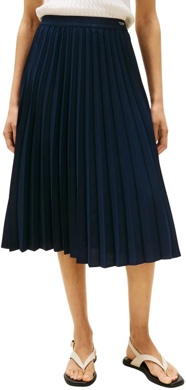 Tommy Hilfiger Women’s Fluid Pleated Pull-on Midi Skirt, Blue (Dark Night Navy), 14
