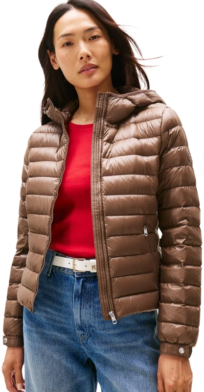 Tommy Hilfiger Women’s Hooded Down Jacket with Zip, Brown (Hot Coco), M