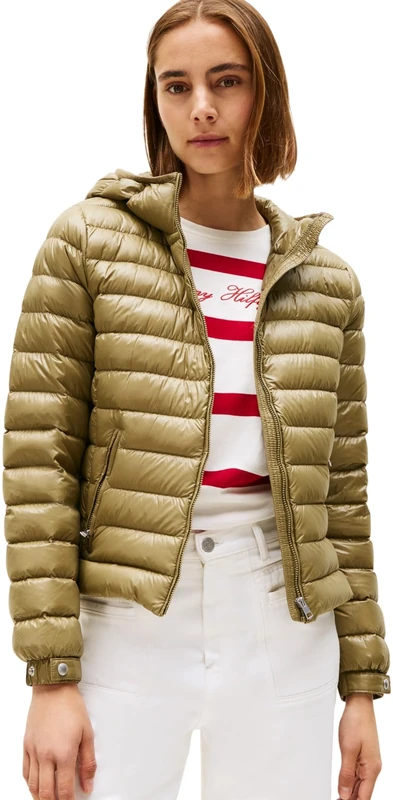 Tommy Hilfiger Women's UL DOWN REG HOODED JACKET WW0WW46788 Puffer Jacket, Khaki (Vintage Olive), L