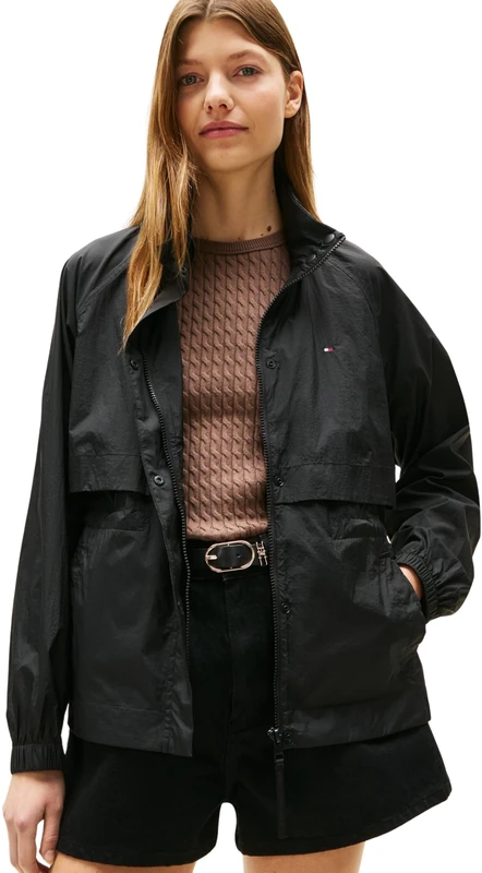 Tommy Hilfiger Women’s Nylon Packaway Windbreaker with Zip, Black (Black), M