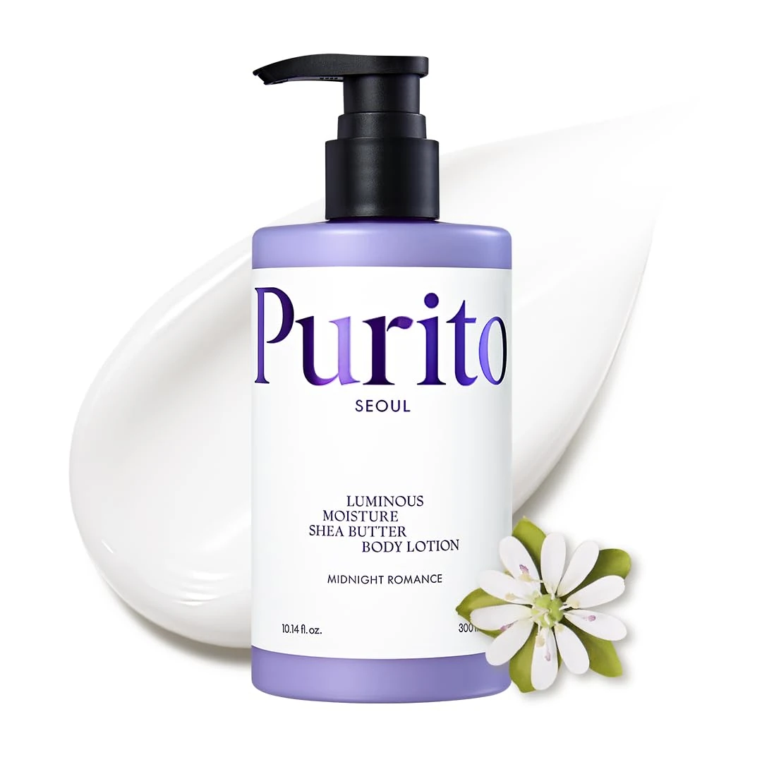 PURITO Luminous Moisture Shea Butter Body Lotion, Shea Butter, Gentle on Skin, Moisturizing, Dry Skin, Pump Bottle, K-Beauty, 300ml / 10.14 fl. oz. (300ml, Midnight Romance)
