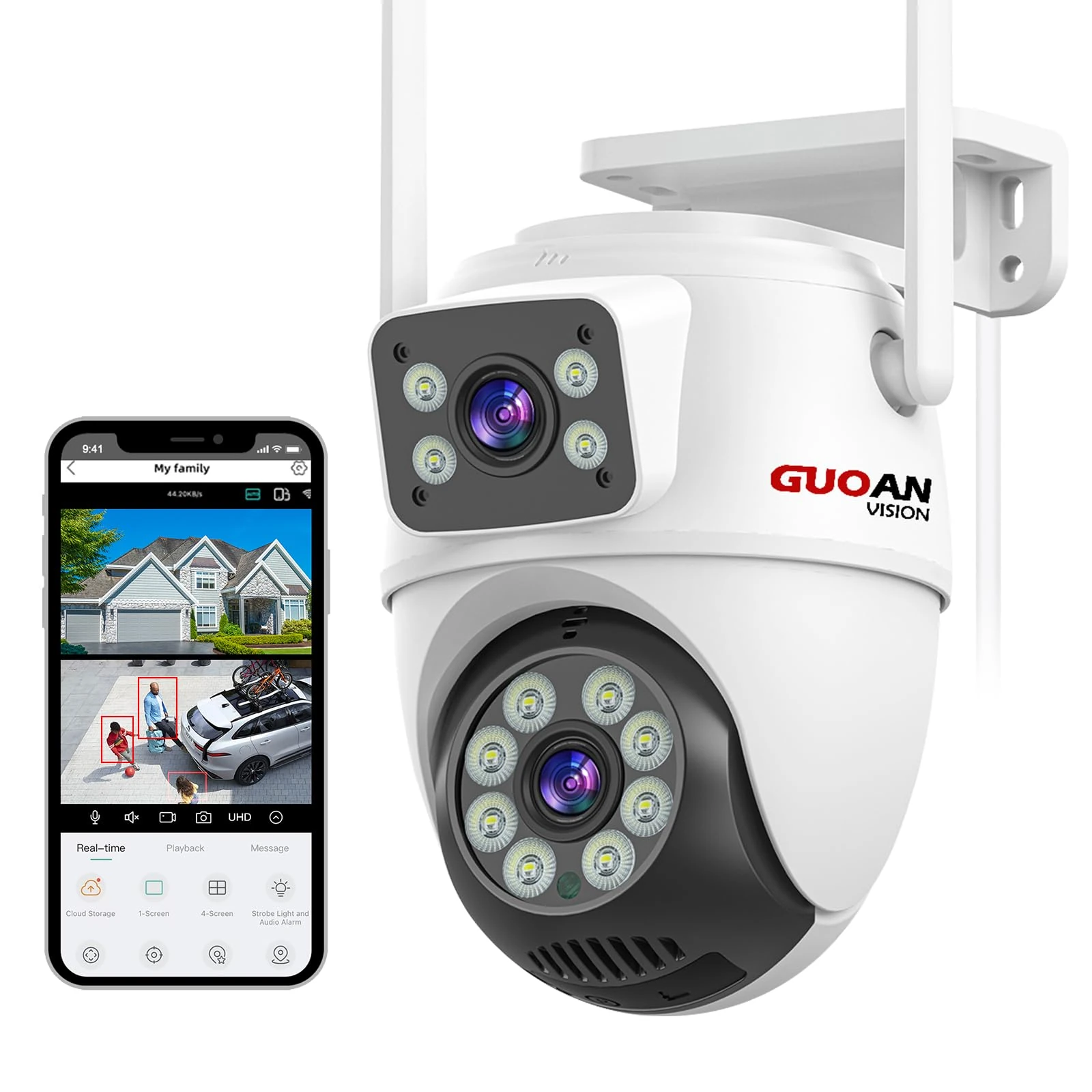 Outdoor Security Camera, 6MP Dual Lens CCTV Camera,IP66 Waterproof PTZ Home Security Outdoor Camera, 2.4G WiFi Wired Camera Auto Tracking,Motion Detection,Color Night Vision, 2 Ways Talk, SD/Cloud