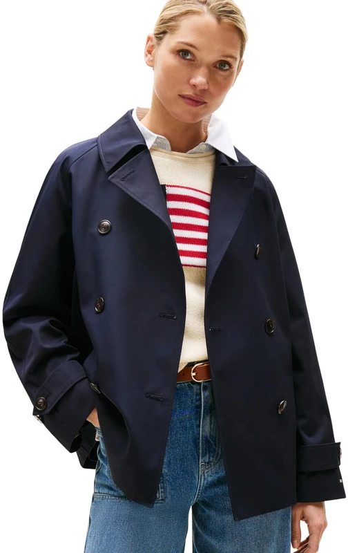 Tommy Hilfiger Women’s Short Cotton Trench Coat, Blue (Desert Sky), 6