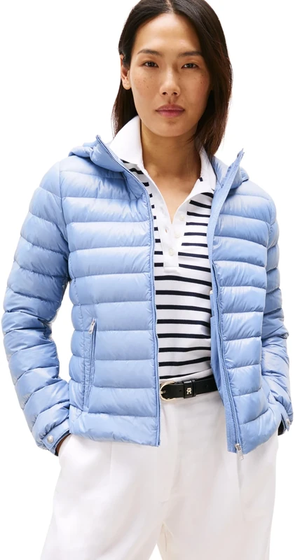 Tommy Hilfiger Women’s Hooded Down Jacket with Zip, Blue (Brisk Blue), L