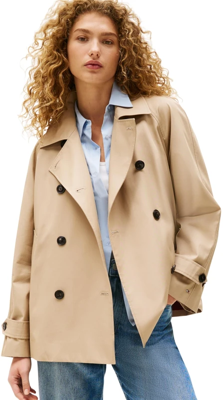 Tommy Hilfiger Women’s Short Cotton Trench Coat, Beige (Beige), 8