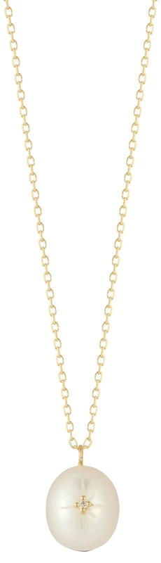 MATEO New York, 14kt Diamond Studded Baroque Pearl Necklace, OS, White