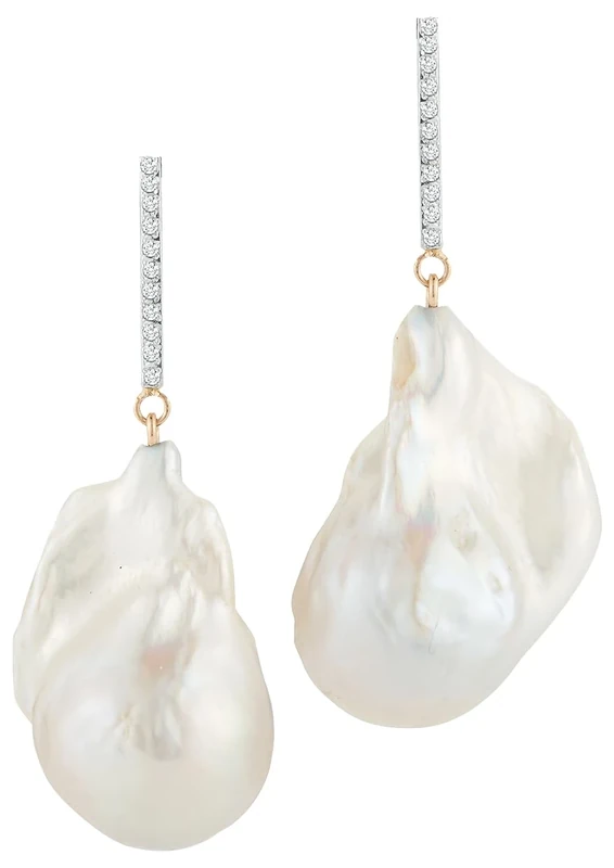 Mateo New York, 14K Gold Baroque Pearls and Diamonds Earring, OS