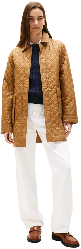 Tommy Hilfiger Women’s Nylon Long Quilted Jacket, Brown (Hickory), XXL