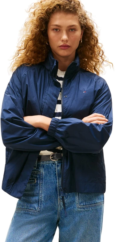 Tommy Hilfiger Women’s Nylon Packaway Windbreaker with Zip, Blue (Dark Night Navy), S
