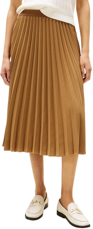 Tommy Hilfiger Women’s Fluid Pleated Pull-on Midi Skirt, Brown (Hickory), 14