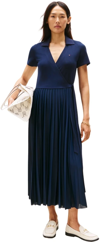 Tommy Hilfiger Women’s 1985 Pleated Wrap Polo Dress, Blue (Dark Night Navy), S