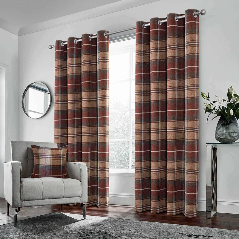 always4u Woolen Look Plaid Curtains Modern Window Panels Christmas Brick Red Check Tartan Curtains for Living Room Bedroom 2 Panels Christmas Brick Red 54 * 84 Inches