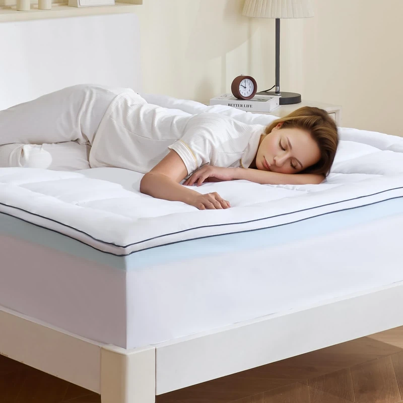 VEVOR Mattress Topper, Queen Size, 76.2 mm Thickness, Memory Foam, Fiber Fill, Detachable & Washable, Ergonomically Designed for Pressure Relief, Comfortable Cooling & Breathable, for Hot Sleepers