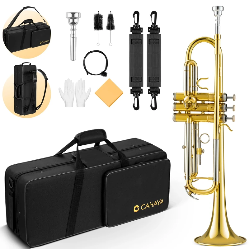 CAHAYA Bb Trumpet Set for Student and Beginner Brass Material with Hard Case Gloves Mouthpiece