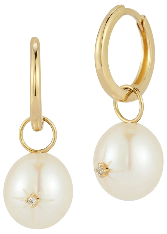 Mateo New York, 14kt Diamond Studded Baroque Pearl Drop Earrings, OS, White