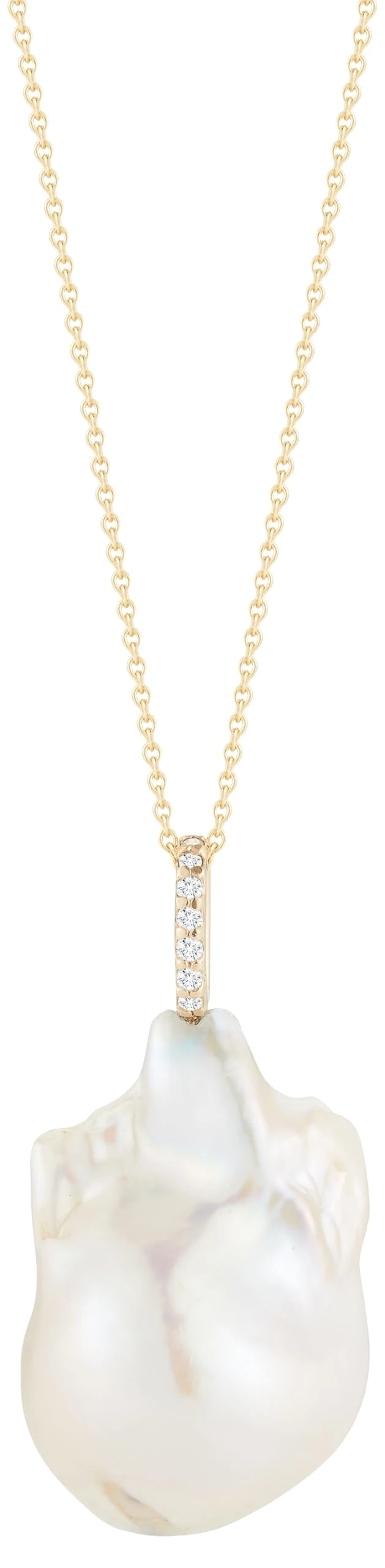 MATEO New York, 14kt Gold Diamond Baroque Pearl Necklace, OS