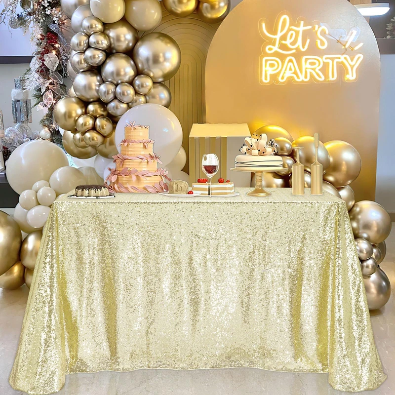 B-COOL Light Gold Sequin Tablecloth Rectangle Tablecloth 1Pc 90x156 Inches Sequins for Baby Showers Graduation Parties Tablecloth Decorations