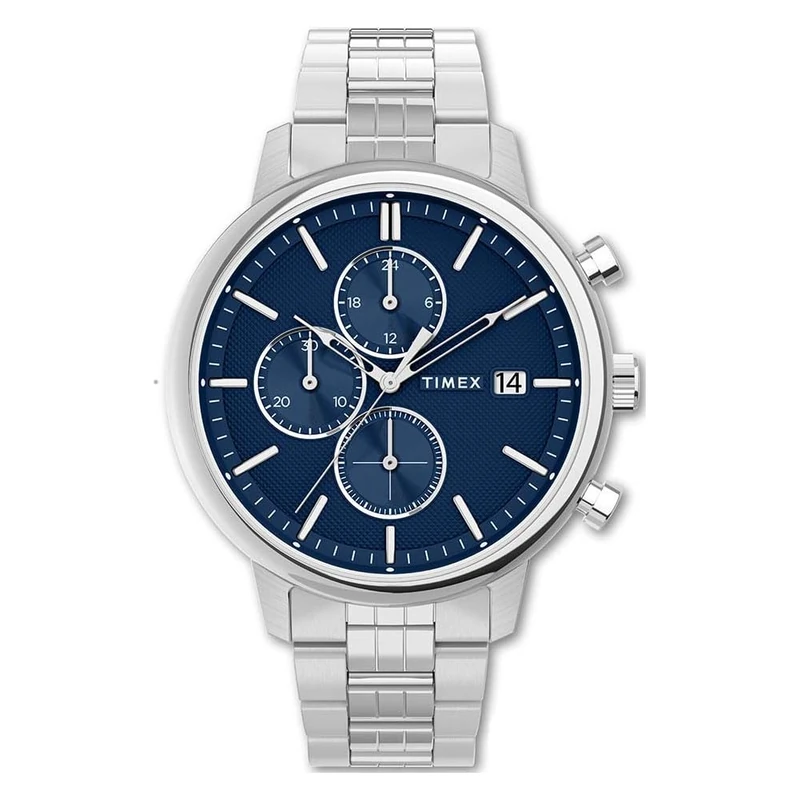 Timex Men's Chicago Chronograph 45 mm Watch - Stainless Steel Bracelet and Blue Dial TW2W67900
