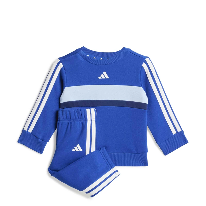 adidas Unisex Baby SEASONAL ESSENTIALS TIBERIO 3 STRIPES FLEECE CREW SET, team royal blue/glow blue/dark blue/white, 9-12 Months