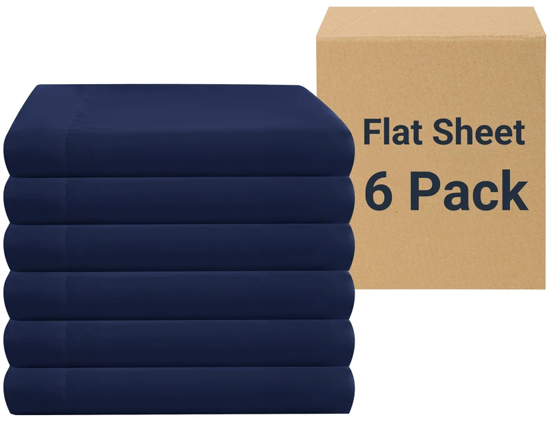 ZPECC Flat Sheets Only - 6 Pack Soft Microfiber Sheets, Bedding Essentials with Color-Coded Label for Hosts of Hotel, Motel, Rental Properties or Airbnb (Navy, King 105"x102")