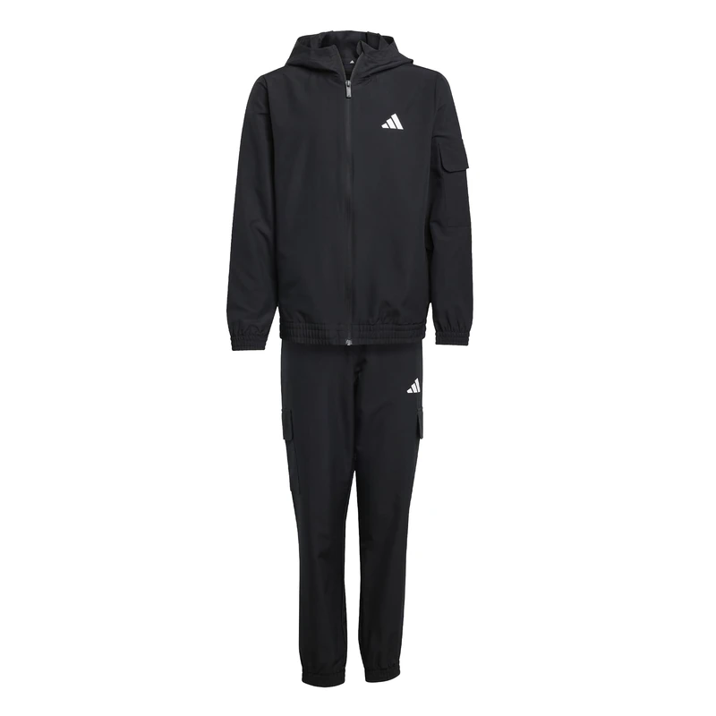 adidas Unisex Kids Junior Woven Cargo Tracksuit, black/white, 11-12 Years