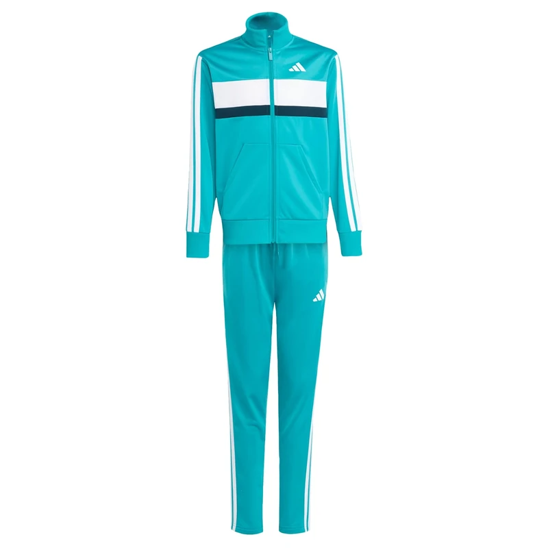 adidas Unisex Kids SEASONAL ESSENTIALS TIBERIO 3 STRIPES TRICOT TRACKSUIT, Pure Teal/Aurora Ivy/White, 9-10 Years