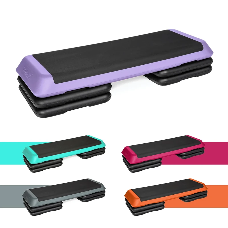 TREXO Stepper for Home - Aerobic Step with 3-Level Height Adjustment, Fitness & Sports - Training Device for Beginners and Advanced, Maximum Load 250 kg, Black/Purple